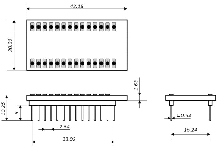 Technische Zeichnung - Bosch BMA456 Beschleunigungssensor-Shuttleboards